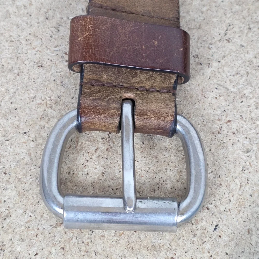 Mens Distressed Leather Belt Silver‎ Buckle Casual Dress Workwear western casual